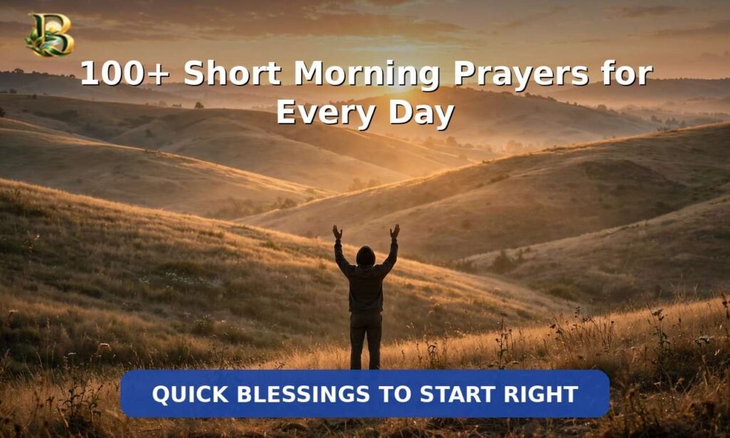 100+ short morning prayers for every day - person praying at sunrise over golden hills