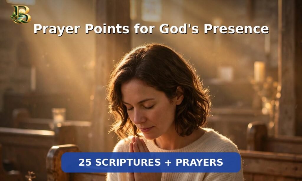 Prayer points for God's presence with scriptures - person praying at sunrise
